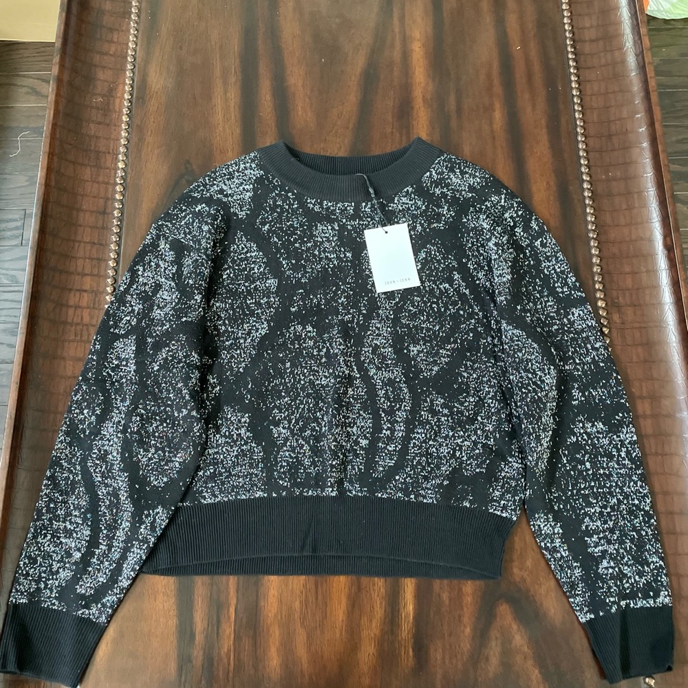 John & Jenn Black and Metallic Silver Sweater: Size S NWT